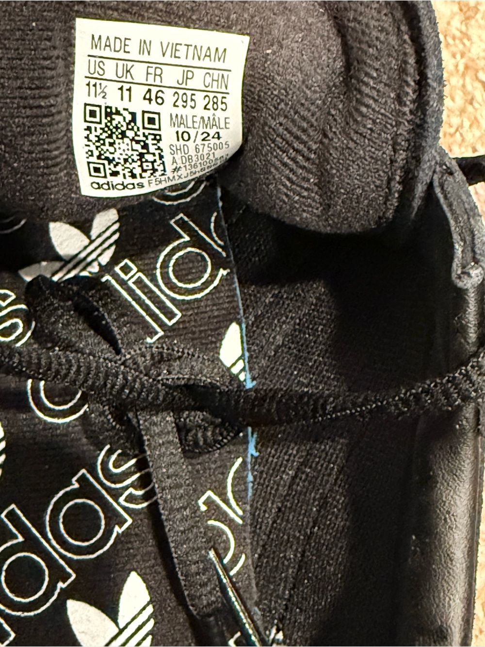 adidas Black Suede Sneakers with White Stripes and Gum Sole - Picture 6 of 6